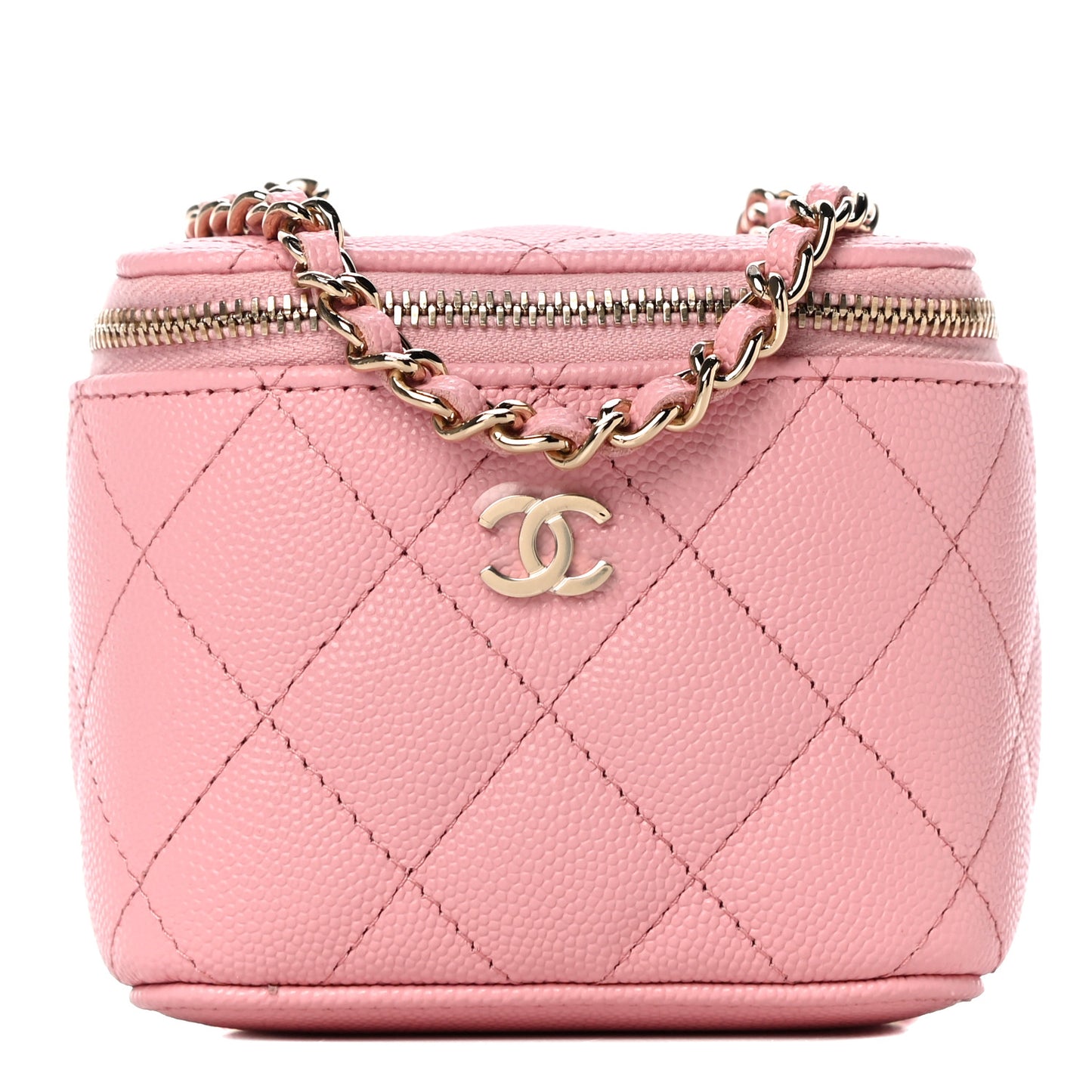 Caviar Quilted Mini Vanity Case With Chain Pink