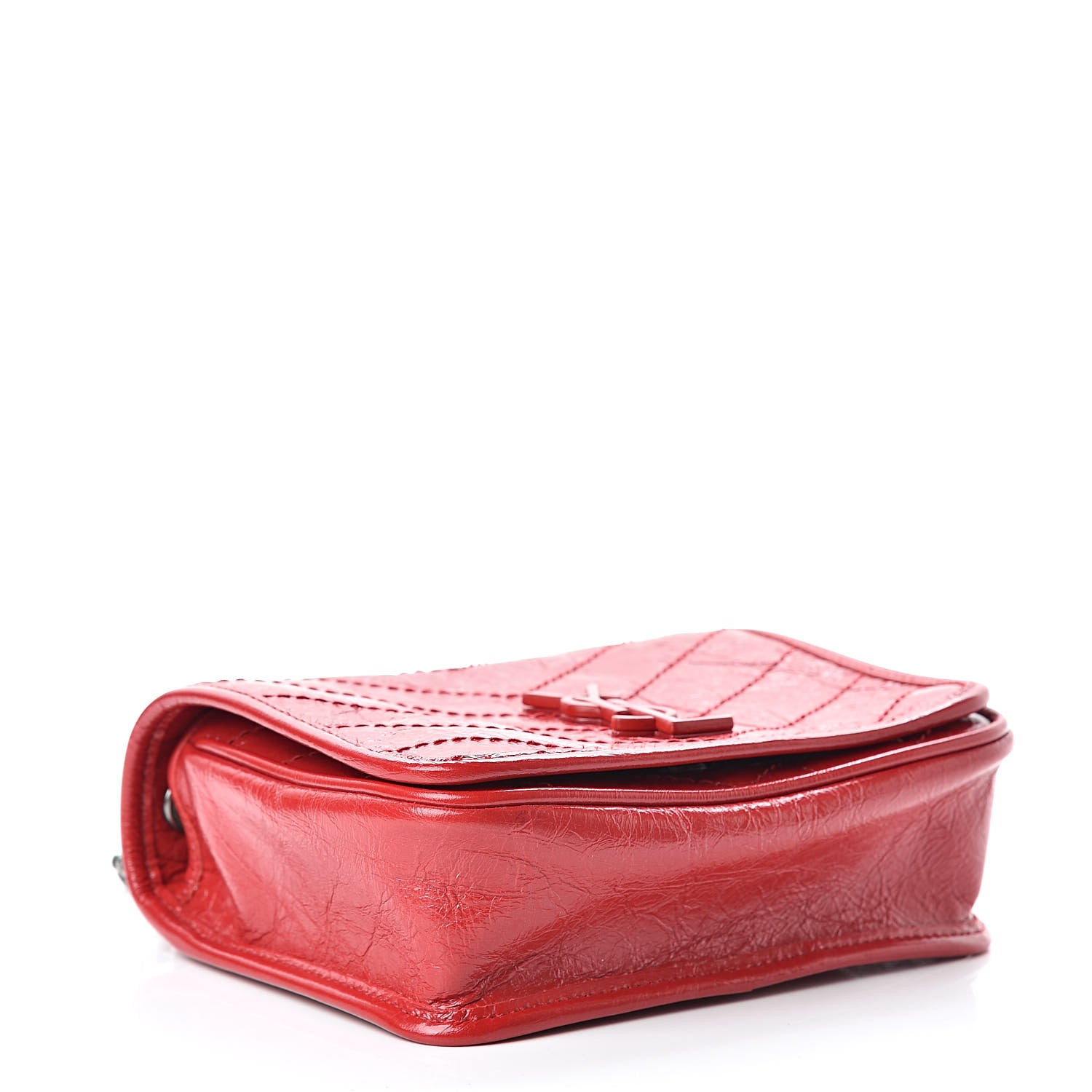 Saint Laurent Crinkled Calfskin Matelasse Monogram Niki Chain Wallet Red 4 of 11
