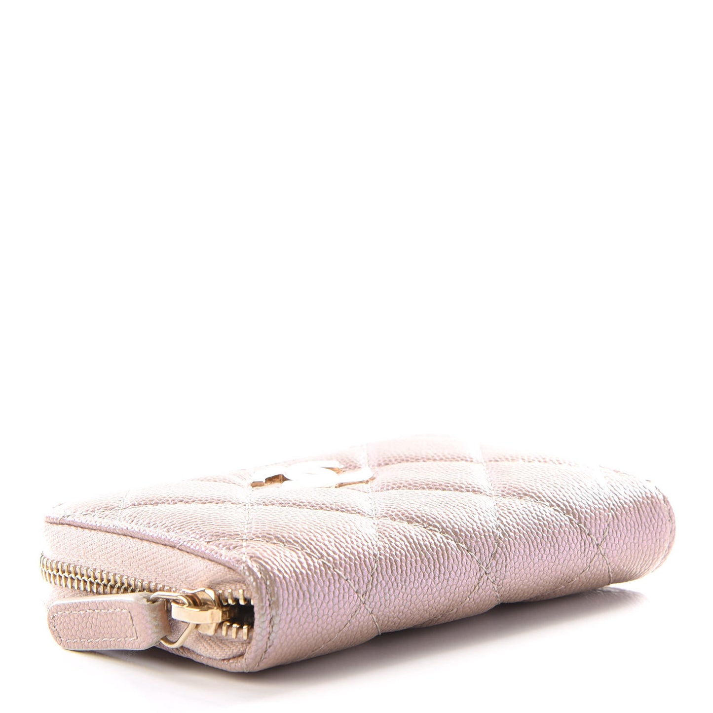 Iridescent Caviar Quilted Zip Coin Purse Beige