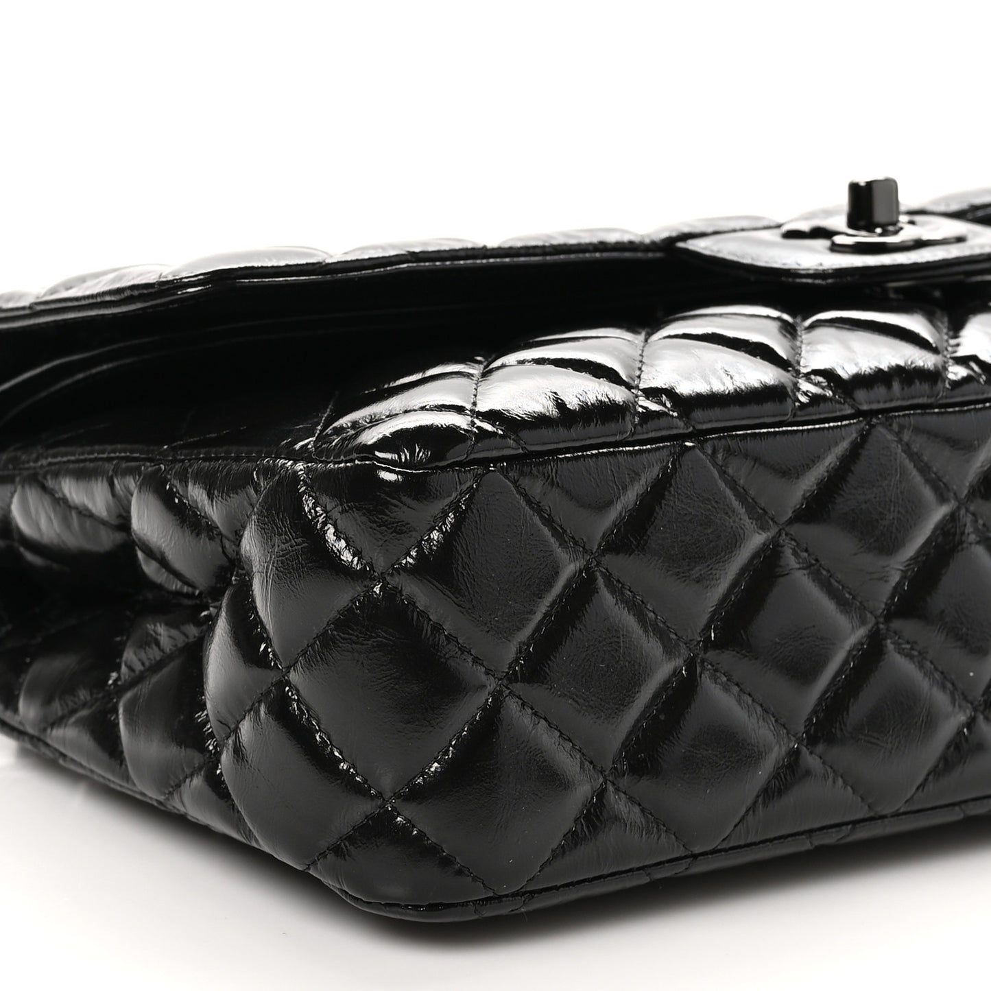 Shiny Crumpled Calfskin Quilted Medium Double Flap So Black