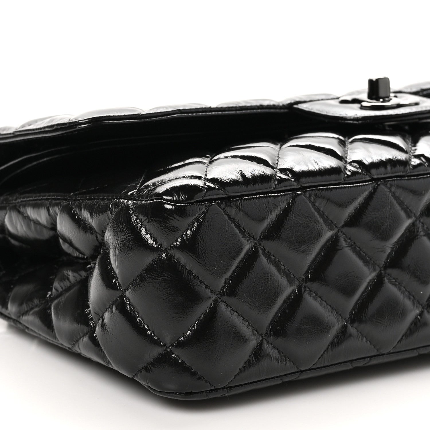 Chanel Shiny Crumpled Calfskin Quilted Medium Double Flap So Black 9 of 11
