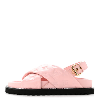 Louis Vuitton Lambskin Monogram Embossed Paseo Flat Comfort Sandals 38 Rose Clair 1 of 9