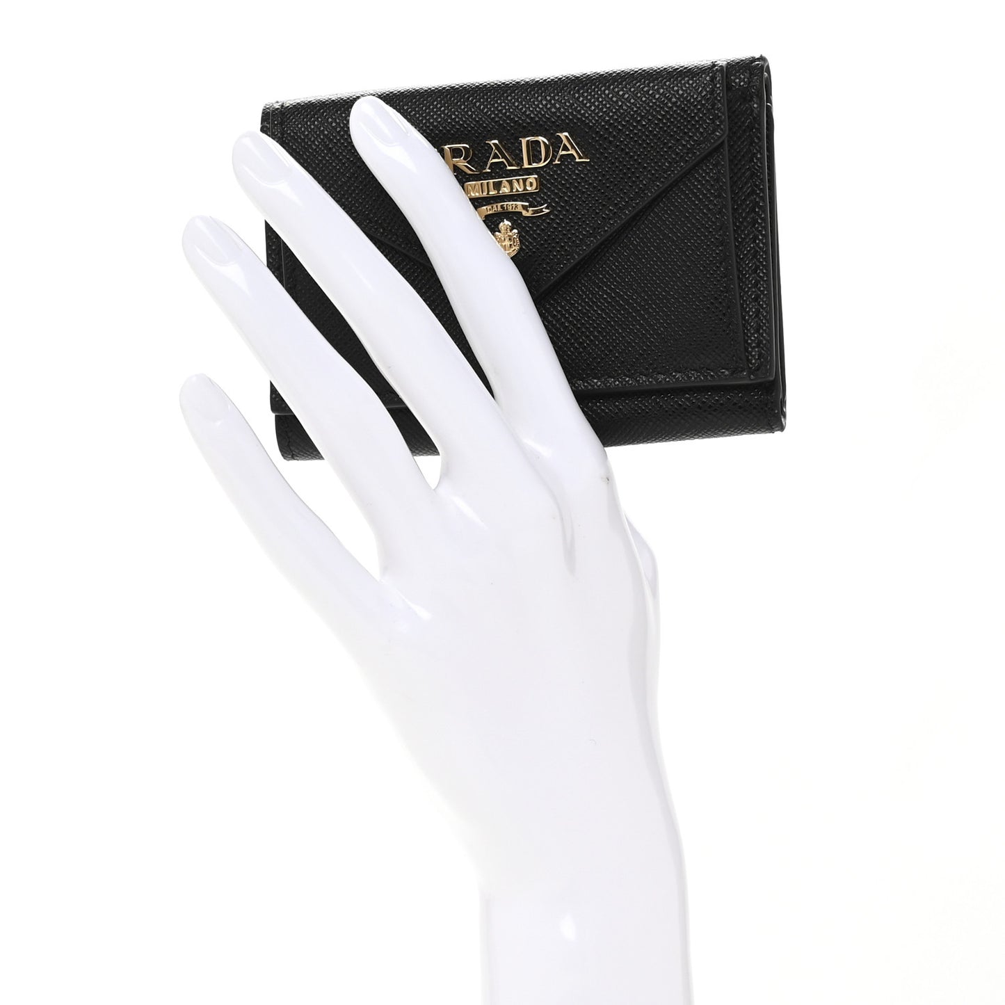 Saffiano Metal Tri-Fold Envelope Card Holder Wallet Black