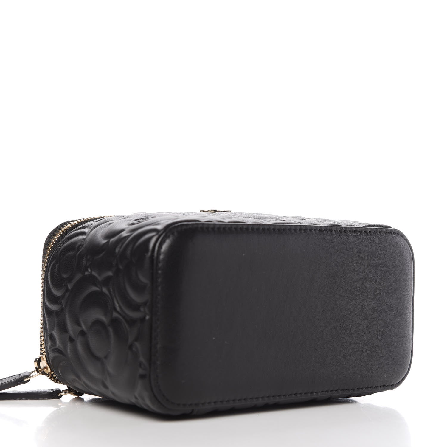 Chanel Lambskin Camellia Embossed Small Vanity Case With Chain Black 4 of 11