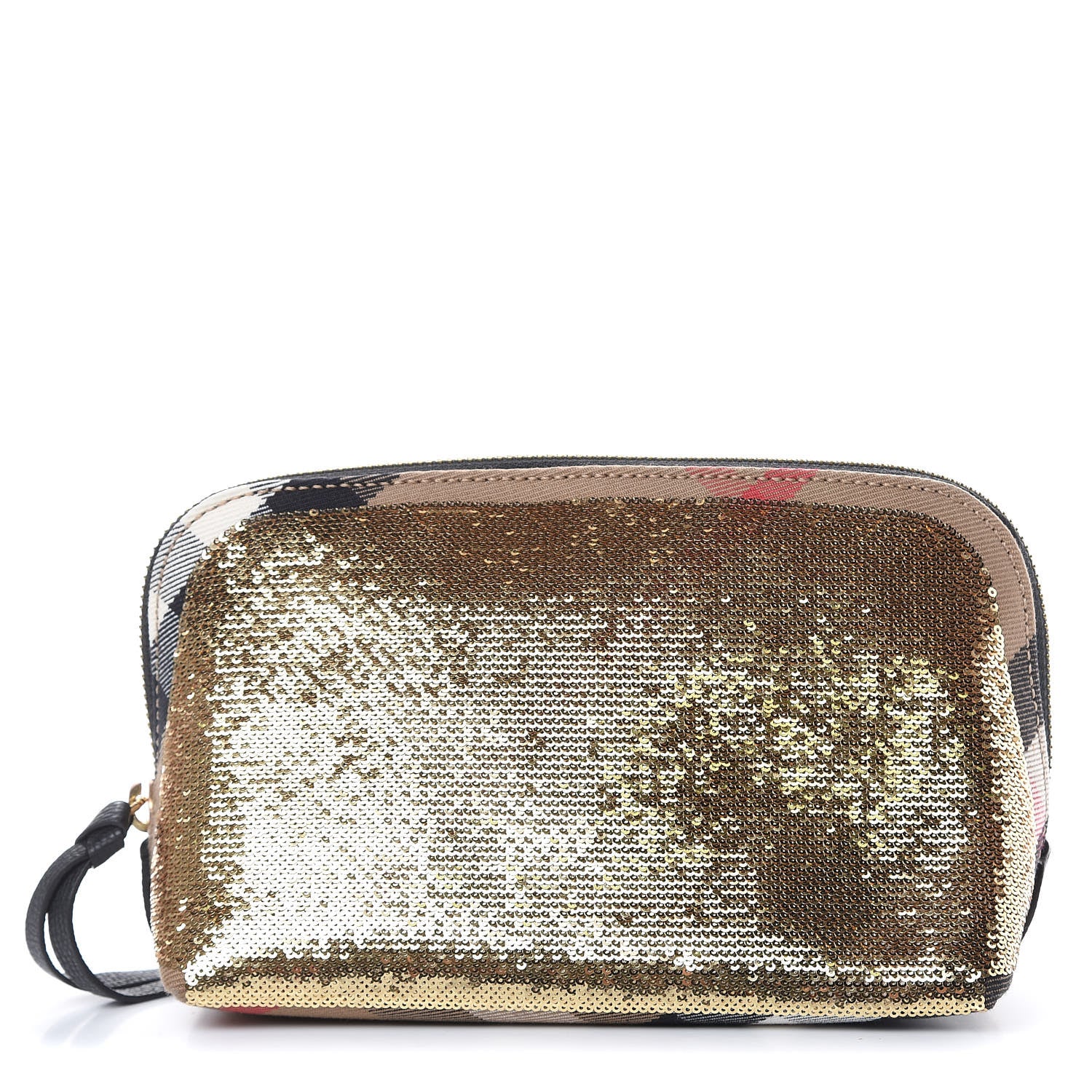 Burberry House Check Sequin Peyton Pouch Bag Gold Black 1 of 9