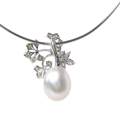 Mikimoto 18K White Gold Diamond Demantoid Garnet Akoya Pearl Flower Drop Pendant Necklace 5 of 6
