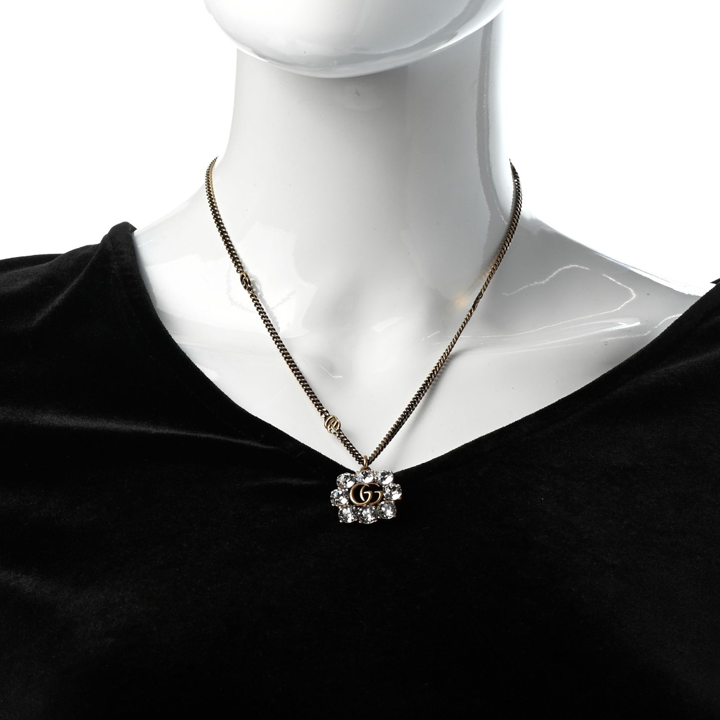 Crystal Embellished Double G Necklace Aged Gold