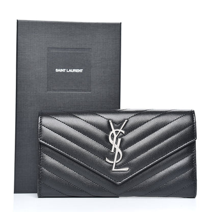 Saint Laurent Grain De Poudre Matelasse Chevron Monogram Flap Wallet Black 9 of 9