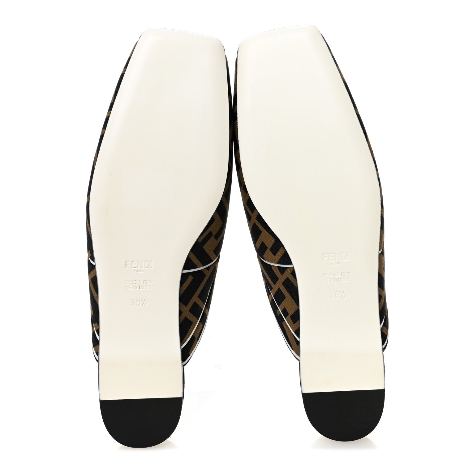 Fendi Lycra Film FF FFreedom Flat Mules 38.5 Tobacco Moro White 6 of 8