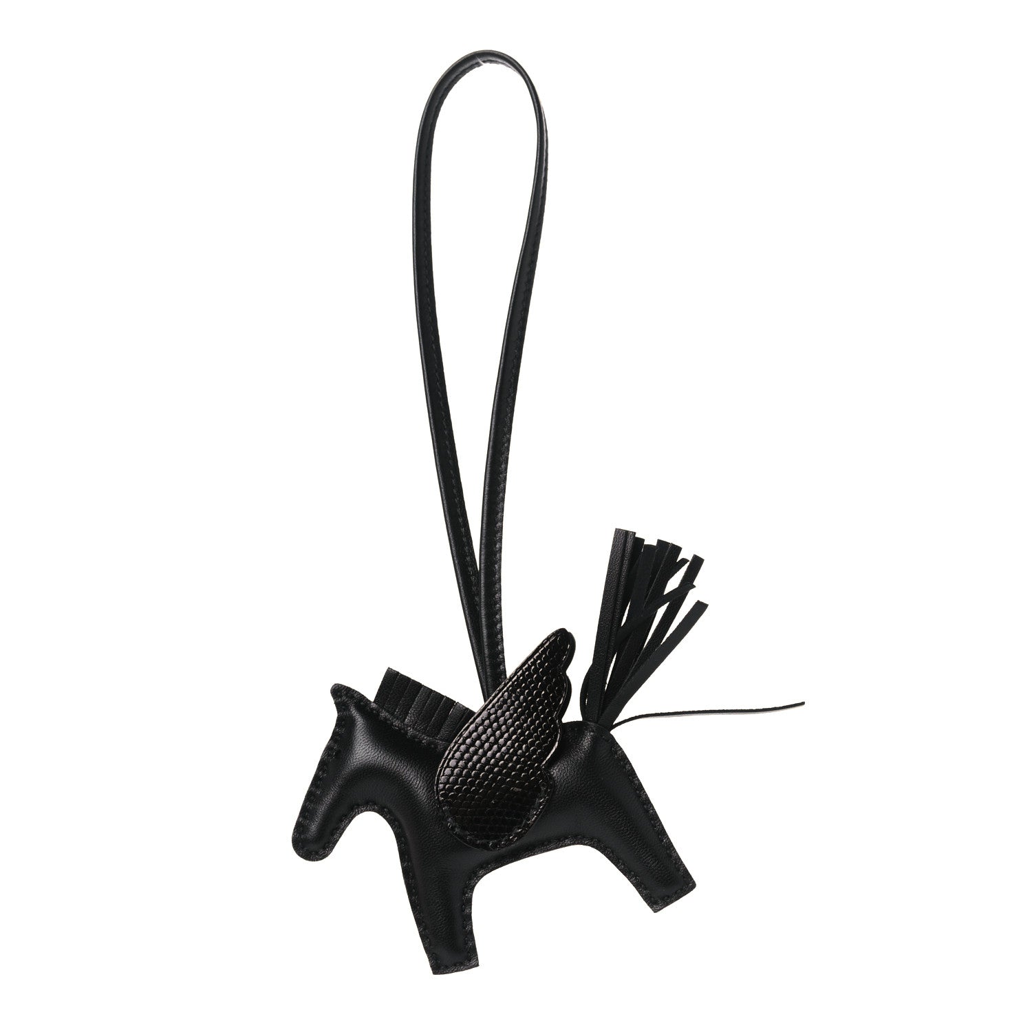 Hermes Milo Lambskin Lizard Touch Grigri Rodeo Pegase Horse Bag Charm PM So Black 1 of 5