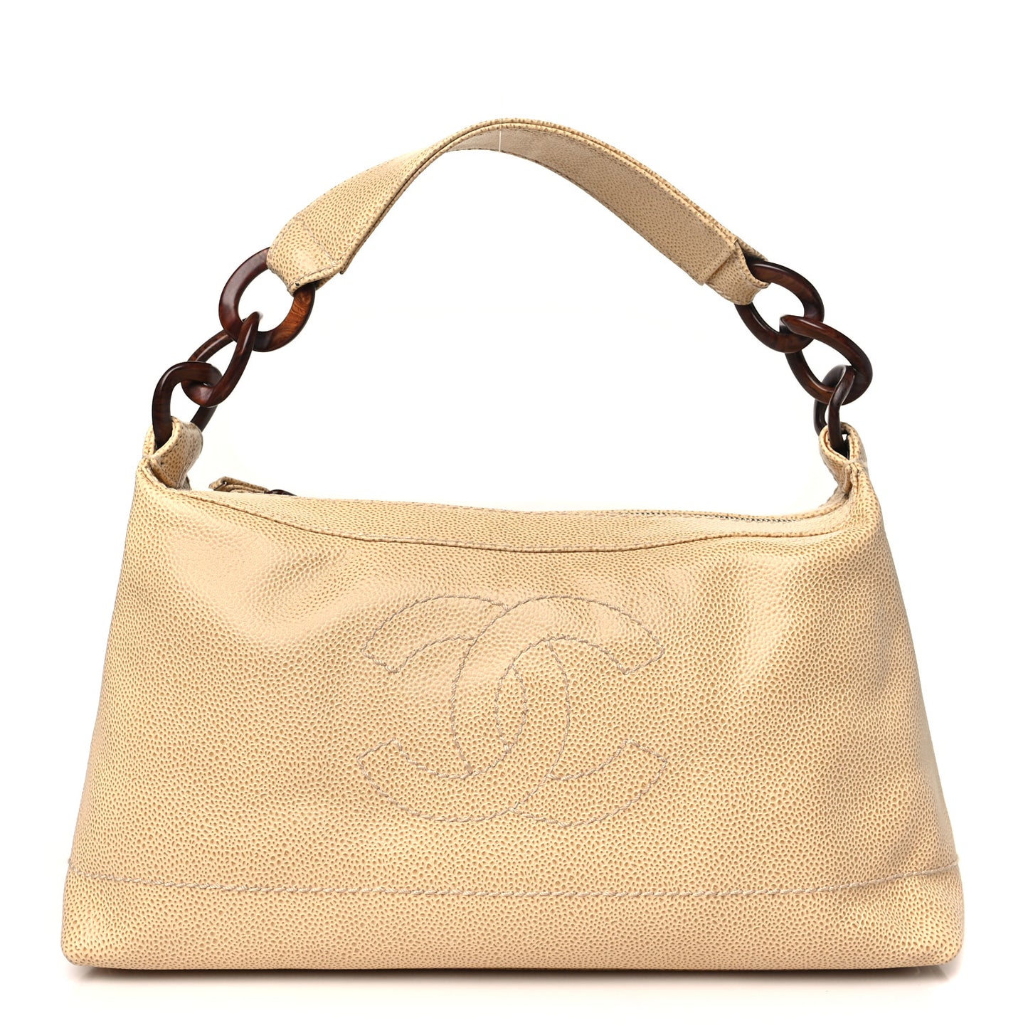 Caviar CC Wood Chain Hobo Beige