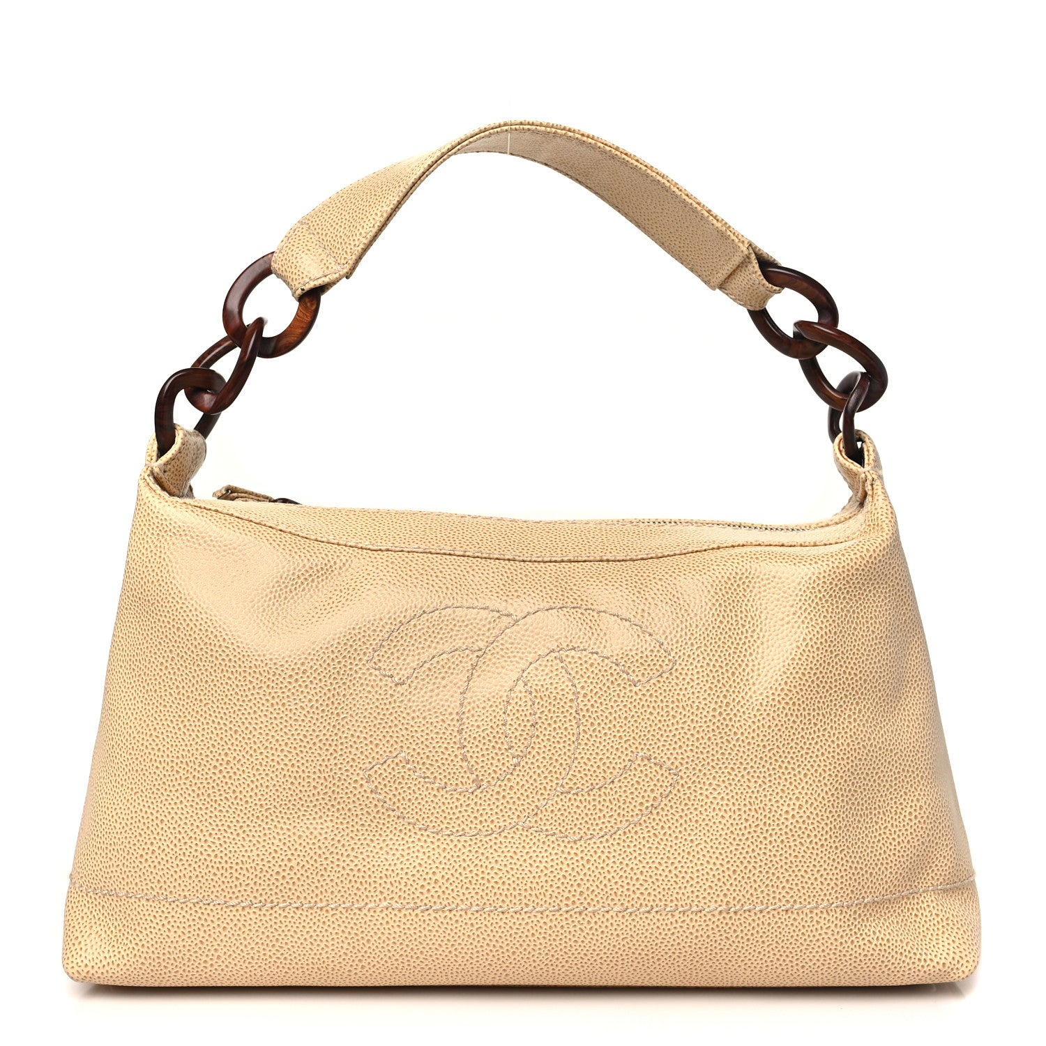 Chanel Caviar CC Wood Chain Hobo Beige 1 of 10