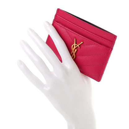 Saint Laurent Grain De Poudre Matelasse Chevron Monogram Credit Card Case Bubblegum 2 of 7