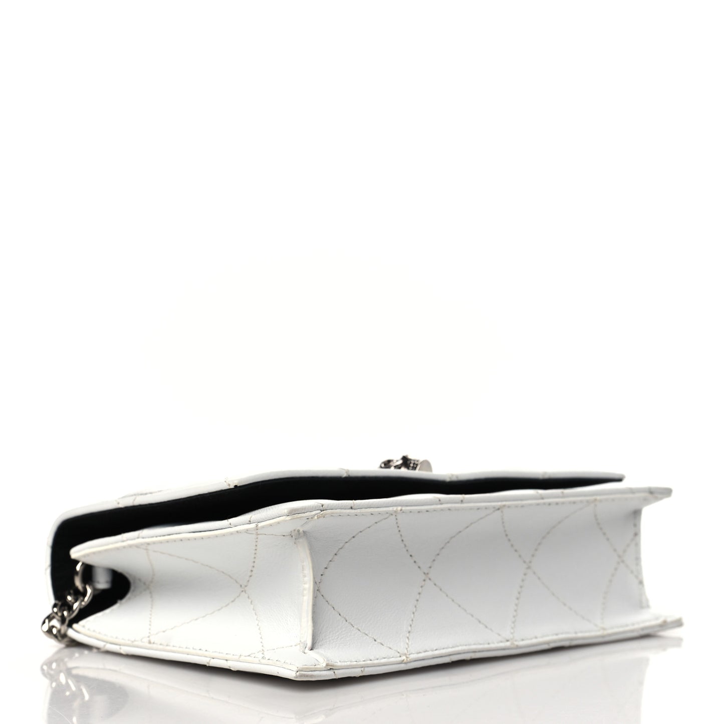 Calfskin Quilted Graffiti Skull Mini Chain Crossbody Bag White Silver