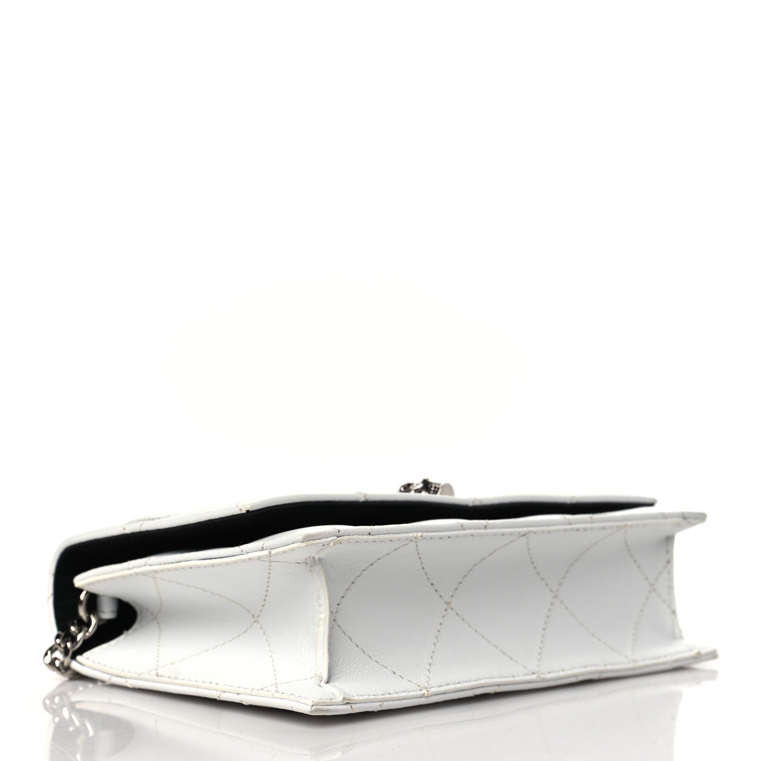 Alexander McQueen Calfskin Quilted Graffiti Skull Mini Chain Crossbody Bag White Silver 4 of 9