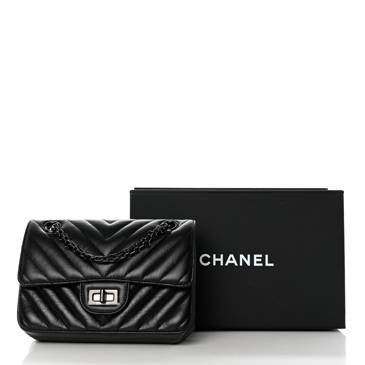 Aged Calfskin Chevron Quilted 2.55 Reissue Mini Flap So Black