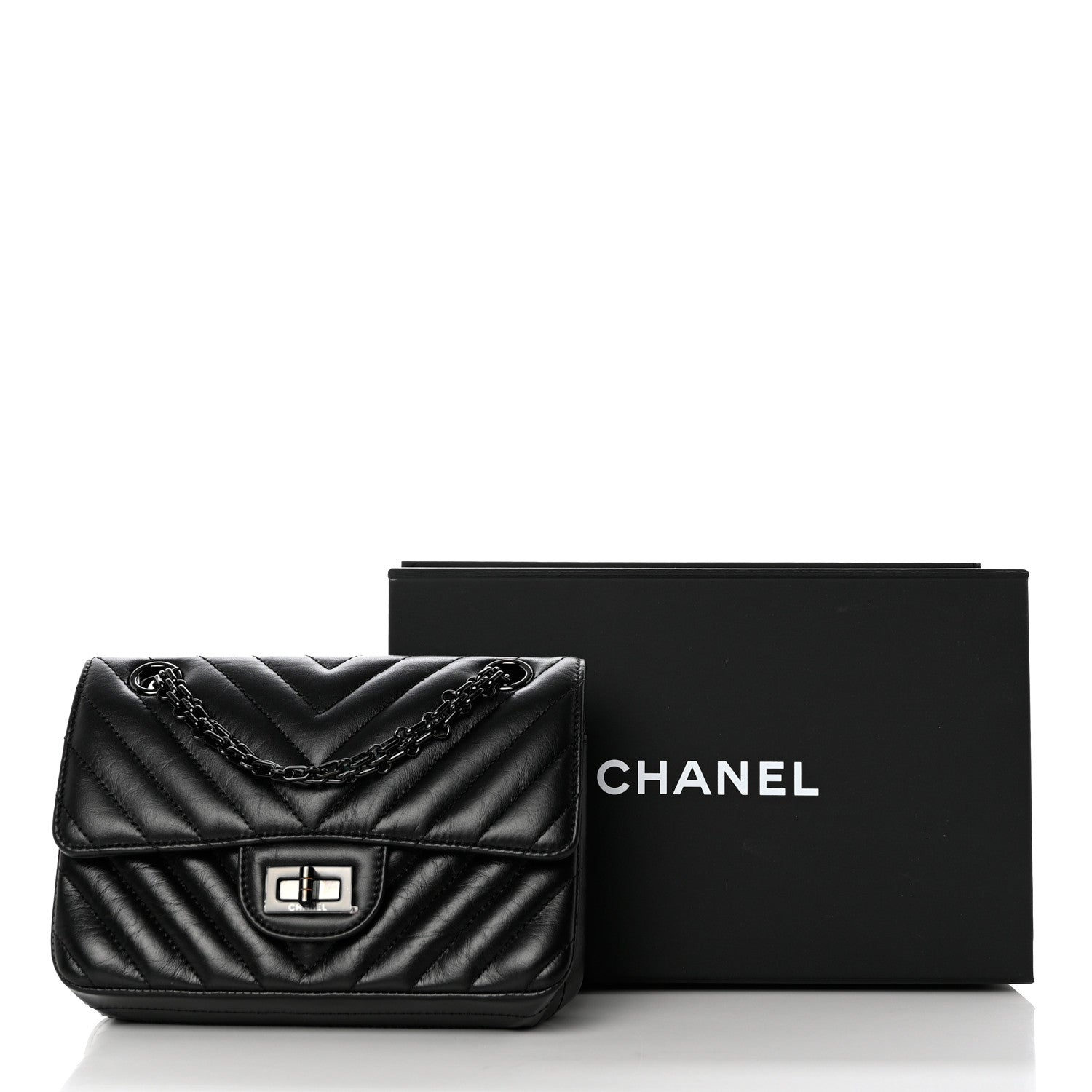 Chanel Aged Calfskin Chevron Quilted 2.55 Reissue Mini Flap So Black 11 of 11