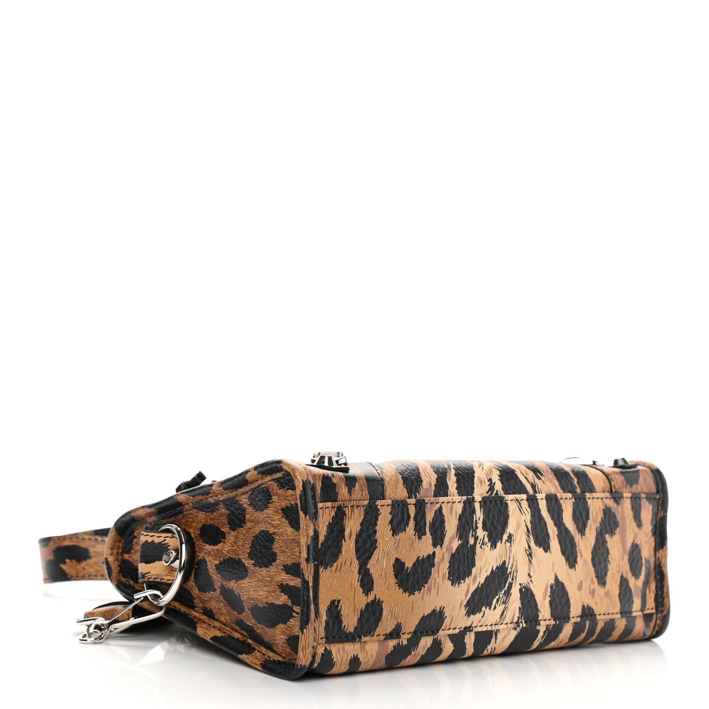 Smooth Calfskin Leopard Print Classic Silver Hardware Mini City Beige