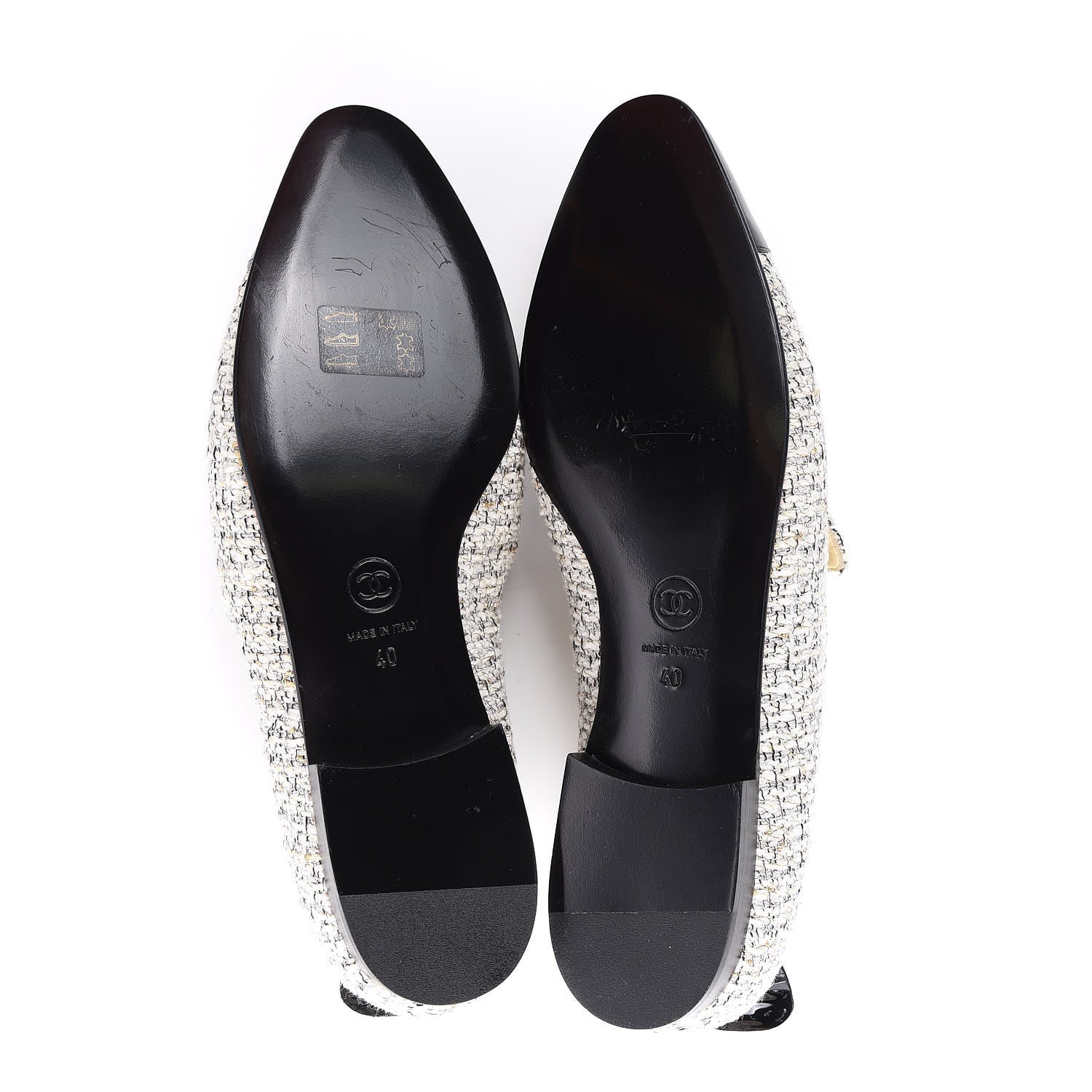 Chanel Tweed Patent Cap Toe Loafers 40 Ecru Black Gold 5 of 12