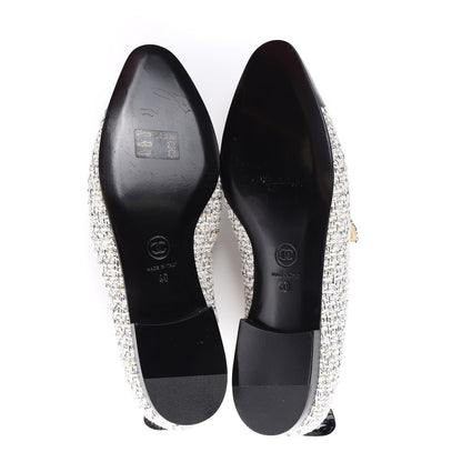 Chanel Tweed Patent Cap Toe Loafers 40 Ecru Black Gold 5 of 12