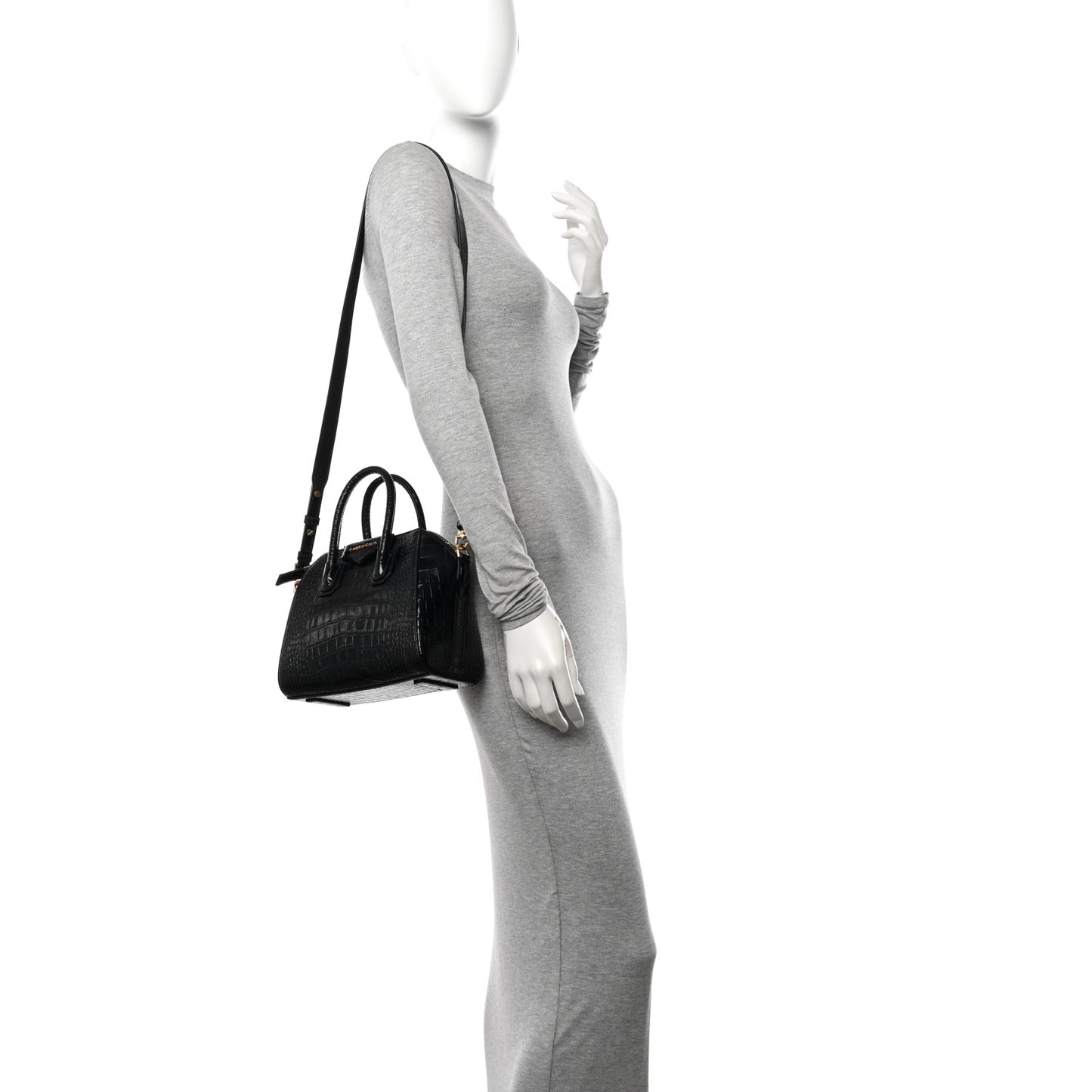 Calfskin Crocodile Embossed Mini Antigona Black