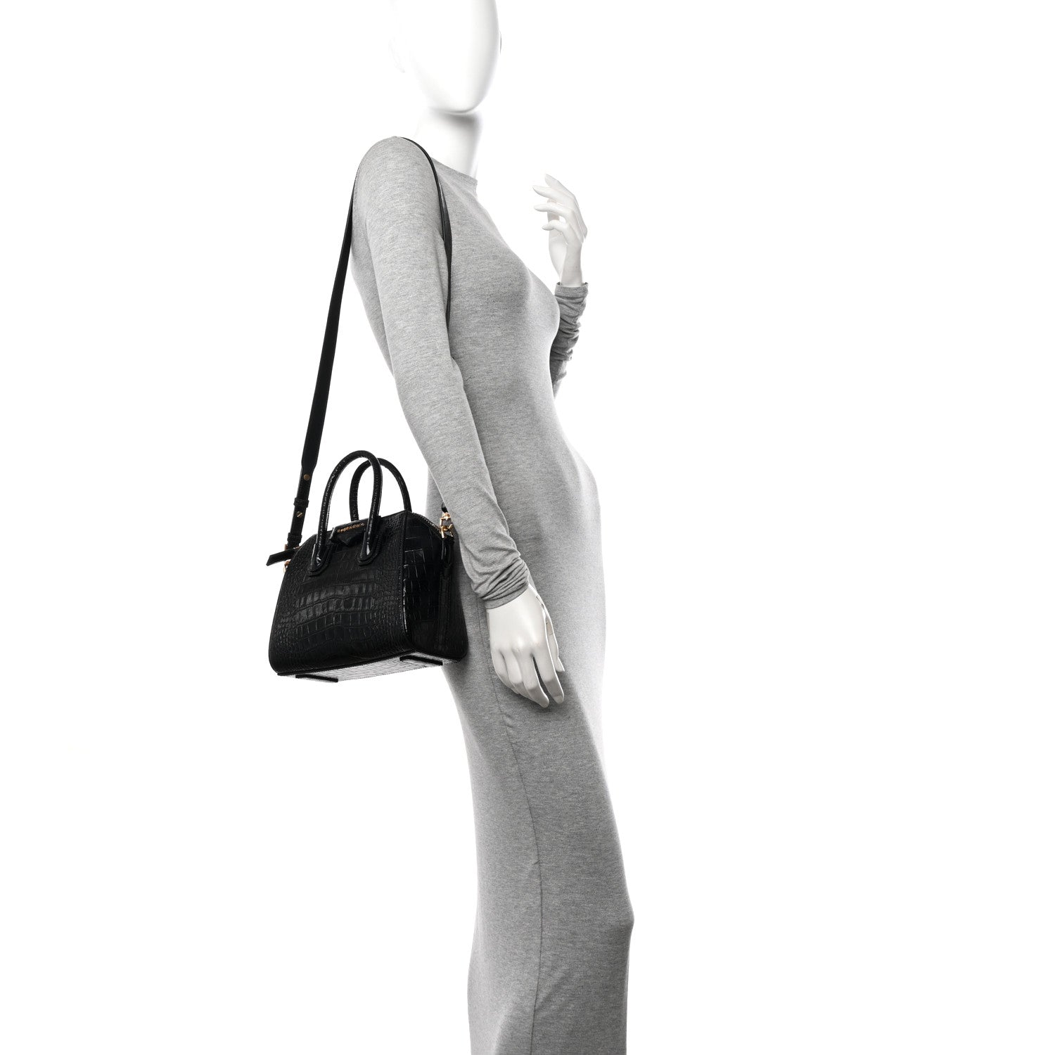 Givenchy Calfskin Crocodile Embossed Mini Antigona Black 3 of 10