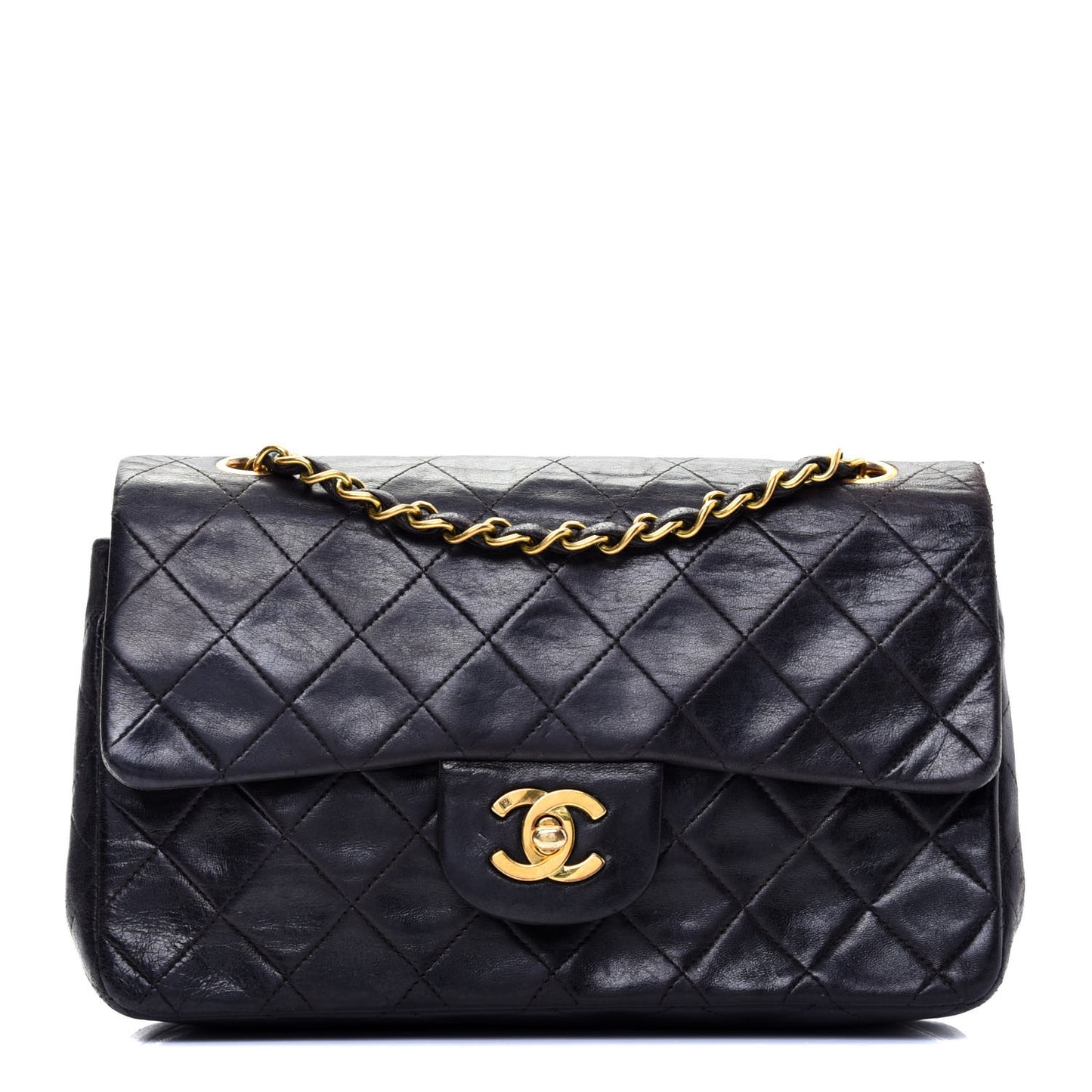 Lambskin Quilted Small Double Flap Black