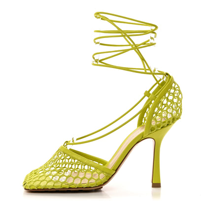 Bottega Veneta Mesh Nappa Stretch Ankle Tie Sandals 37 Kiwi 1 of 8