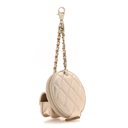 Chanel Metallic Lambskin Quilted Round Clip On Coin Purse Airpods Case Gold 3 of 8