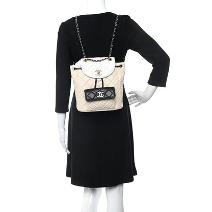 Chanel Goatskin Quilted Duma Drawstring Backpack Beige Black White 2 of 10