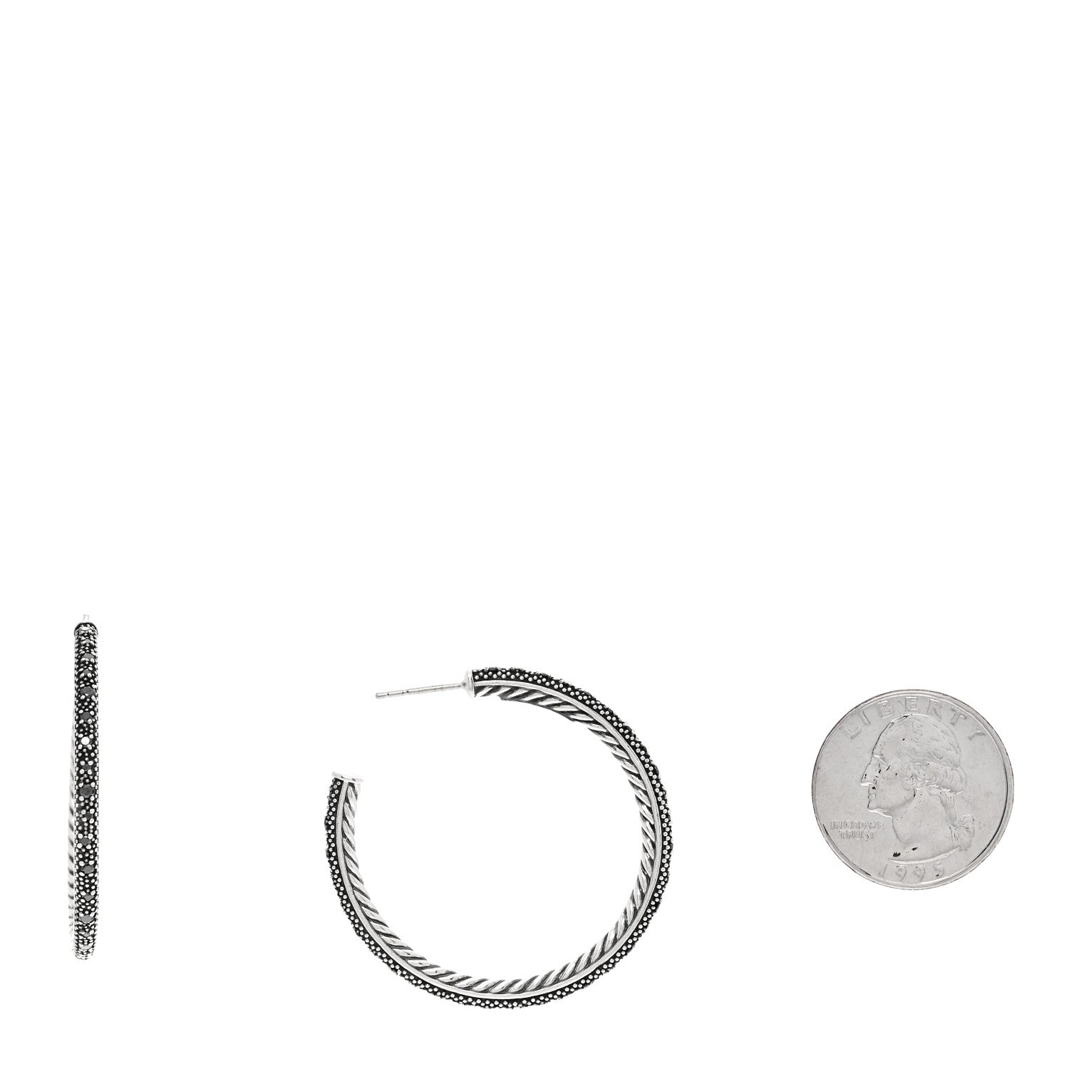 David Yurman Darkened Sterling Silver Black Diamond Small Midnight Melange Hoop Earrings 2 of 4