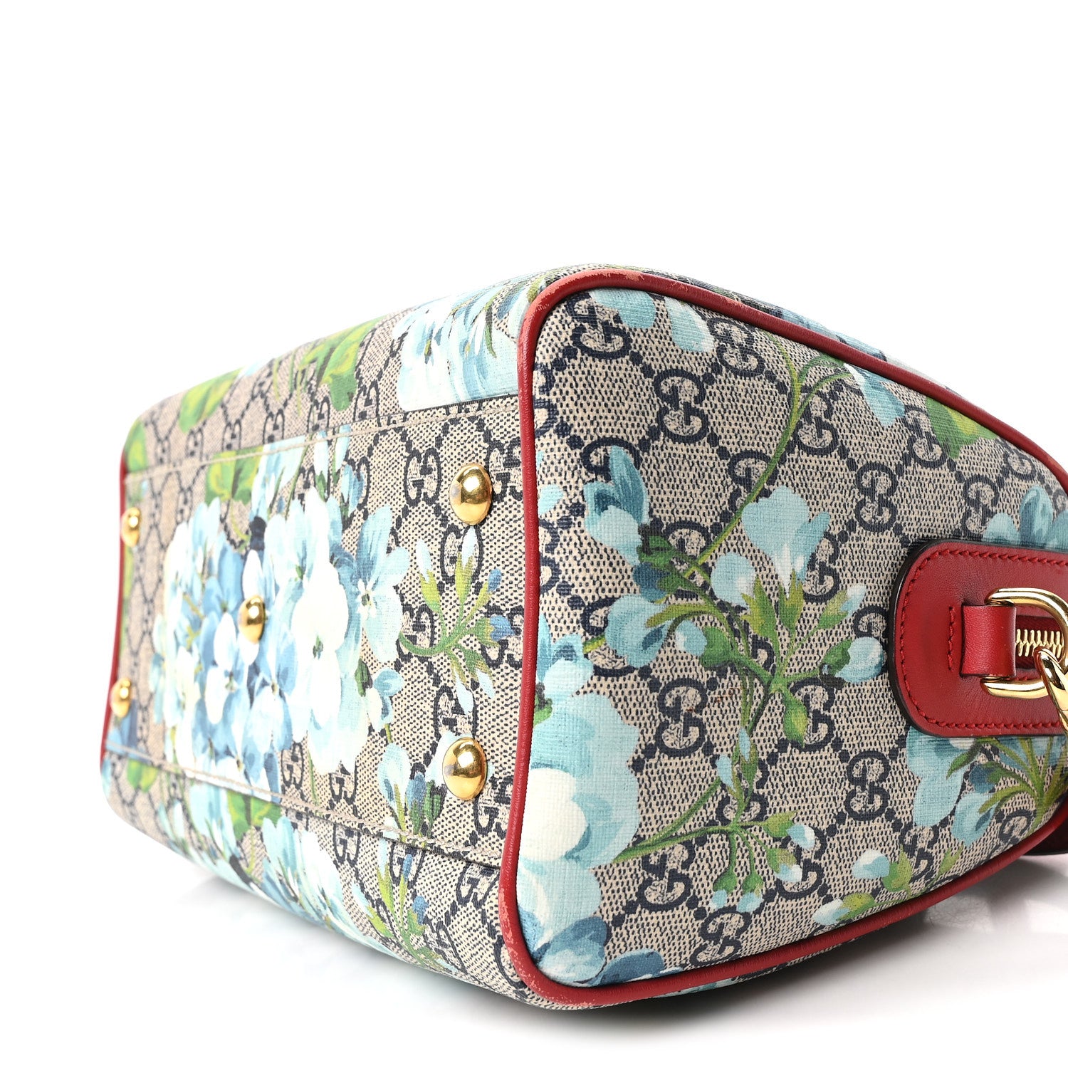 Gucci GG Supreme Monogram Blooms Small Boston Beige Blue Navy Hibiscus Red 9 of 10