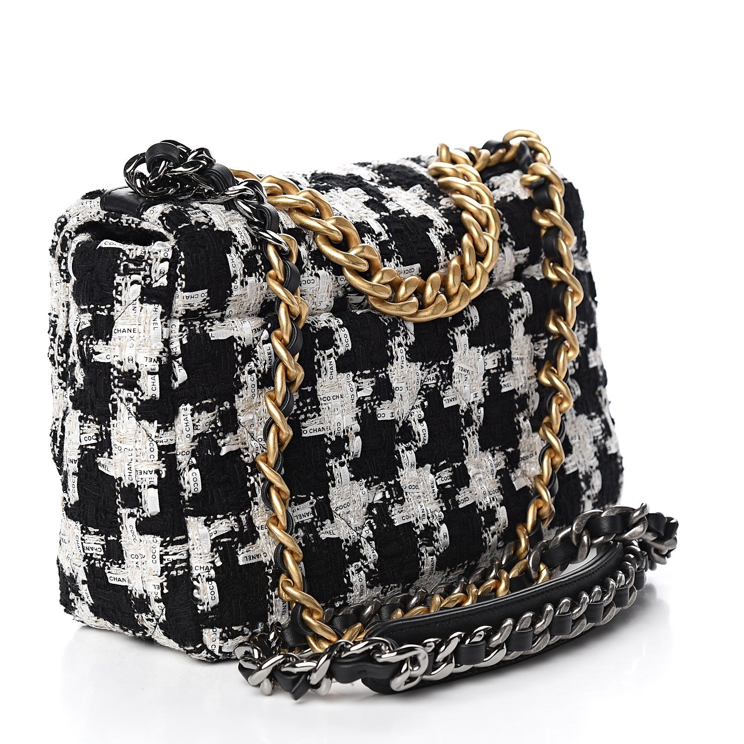 Chanel Tweed Quilted Medium 19 Flap Black Ecru White 2 of 10