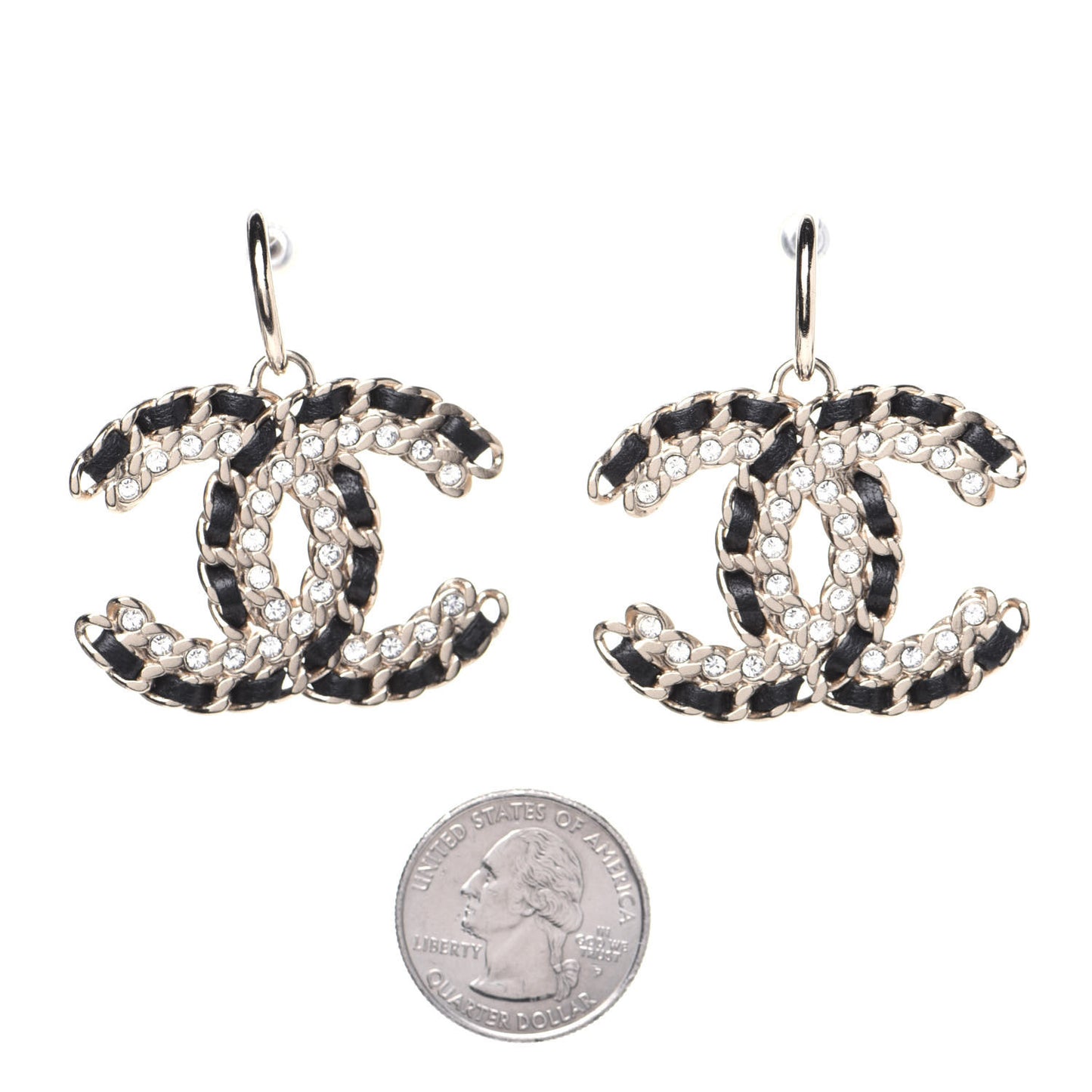 Crystal Lambskin Chain CC Vintage Allure Stud Earrings Black Gold