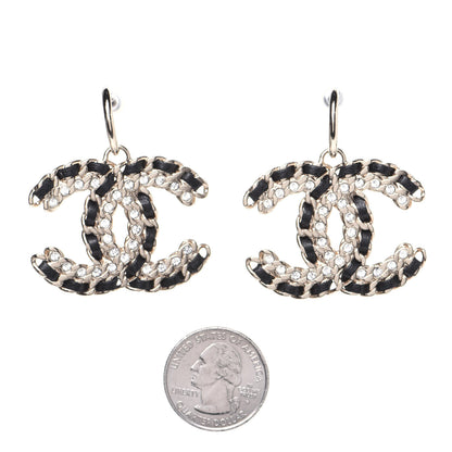Chanel Crystal Lambskin Chain CC Vintage Allure Stud Earrings Black Gold 2 of 7