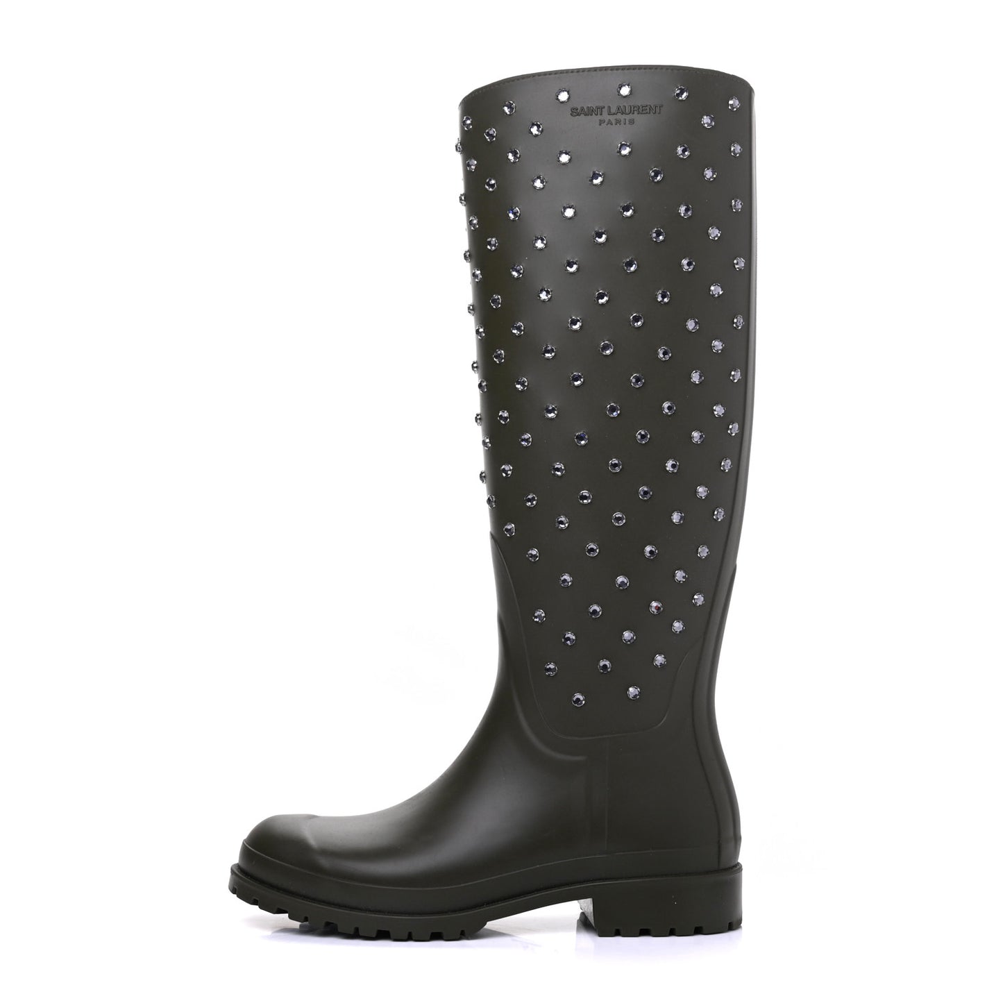 Rubber Crystal Studded Festival Rain Boots 37 Dark Khaki