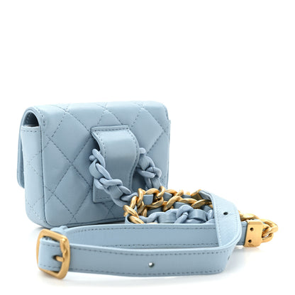 Chanel Lambskin Lacquered Metal Quilted Flap Chain Belt Bag Blue 3 of 12