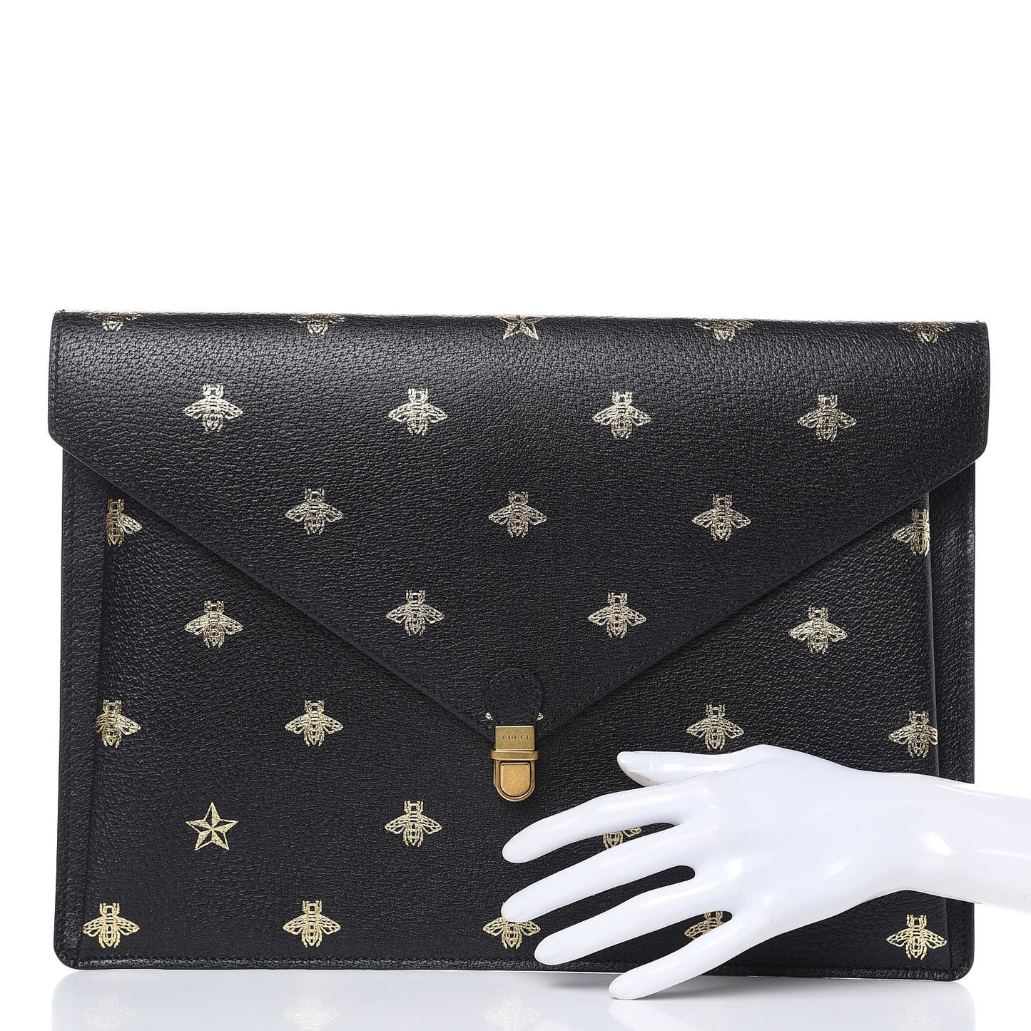Grained Calfskin Bee Star Portfolio Black