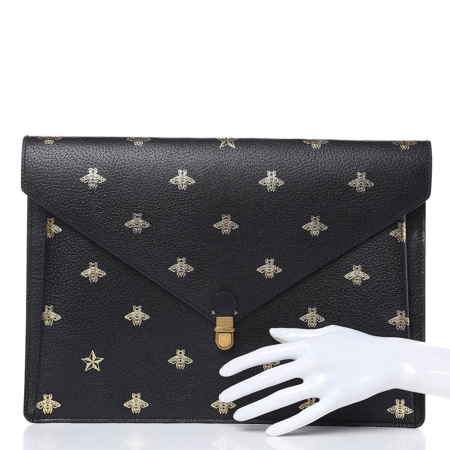 Gucci Grained Calfskin Bee Star Portfolio Black 2 of 7