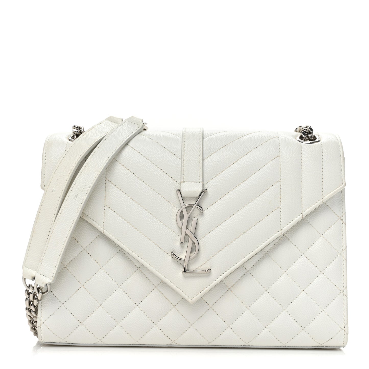 Grain De Poudre Textured Mixed Matelasse Medium Triquilt Monogram Satchel White