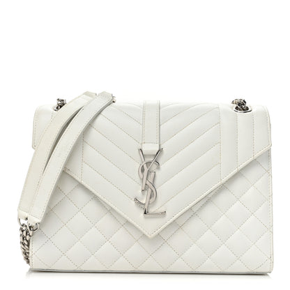 Saint Laurent Grain De Poudre Textured Mixed Matelasse Medium Triquilt Monogram Satchel White 1 of 20