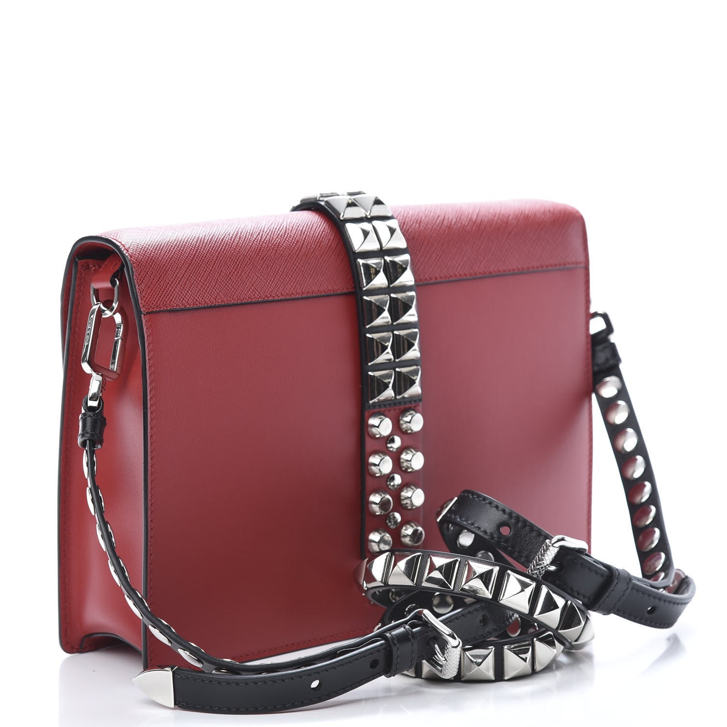 Saffiano City Calfskin Studded Large Elektra Shoulder Bag Fuoco Black