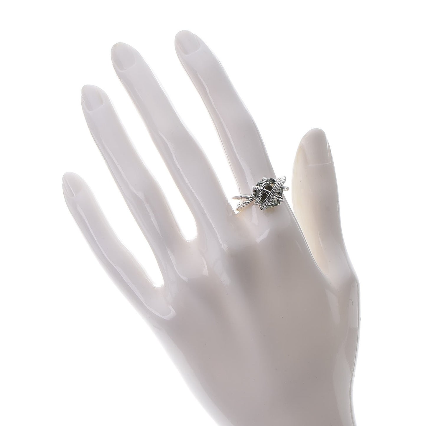 Sterling Silver Diamond Prasiolite 10mm Cable Wrap Ring 55 7.25