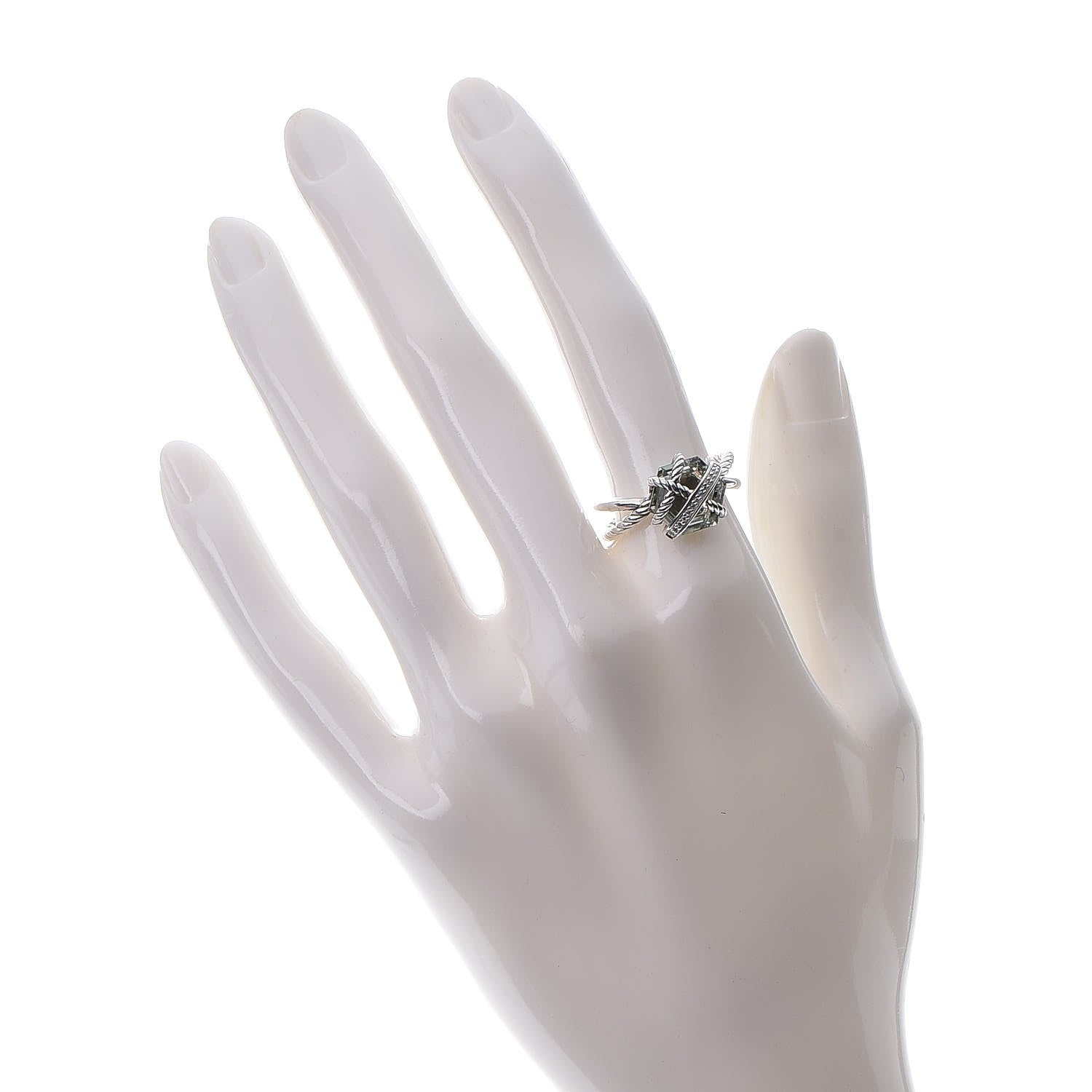 David Yurman Sterling Silver Diamond Prasiolite 10mm Cable Wrap Ring 55 7.25 2 of 5