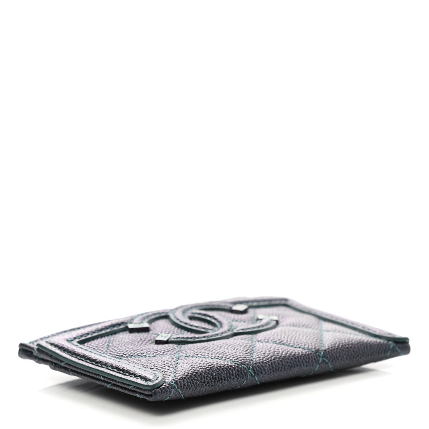 Iridescent Caviar Quilted Filigree Card Holder Dark Turquoise