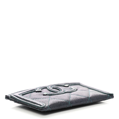 Chanel Iridescent Caviar Quilted Filigree Card Holder Dark Turquoise 4 of 9