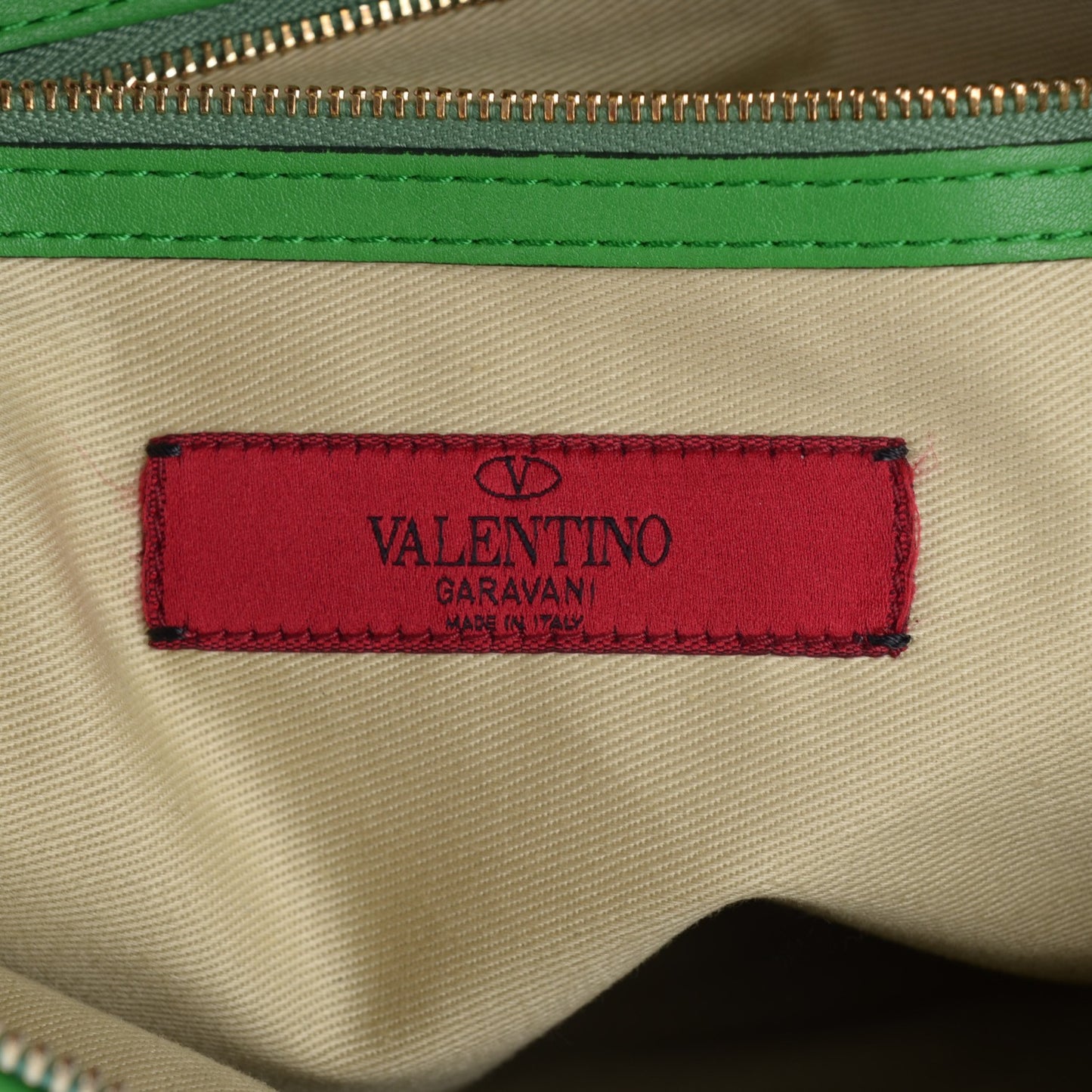 Vitello Rockstud Oversized Zip Wristlet Pouch Green