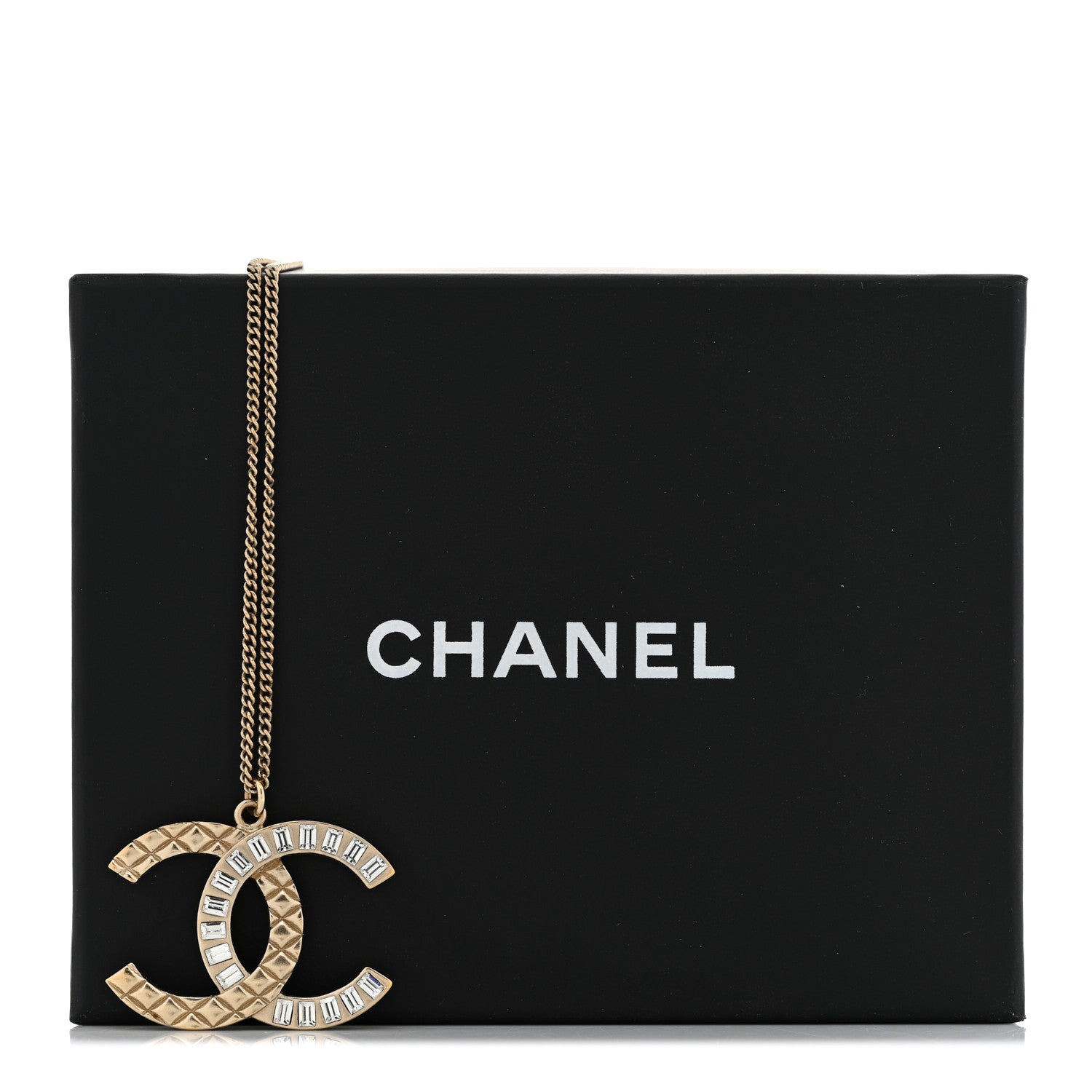 Chanel Baguette Crystal Quilted CC Pendant Necklace Gold 7 of 7