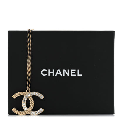 Chanel Baguette Crystal Quilted CC Pendant Necklace Gold 7 of 7