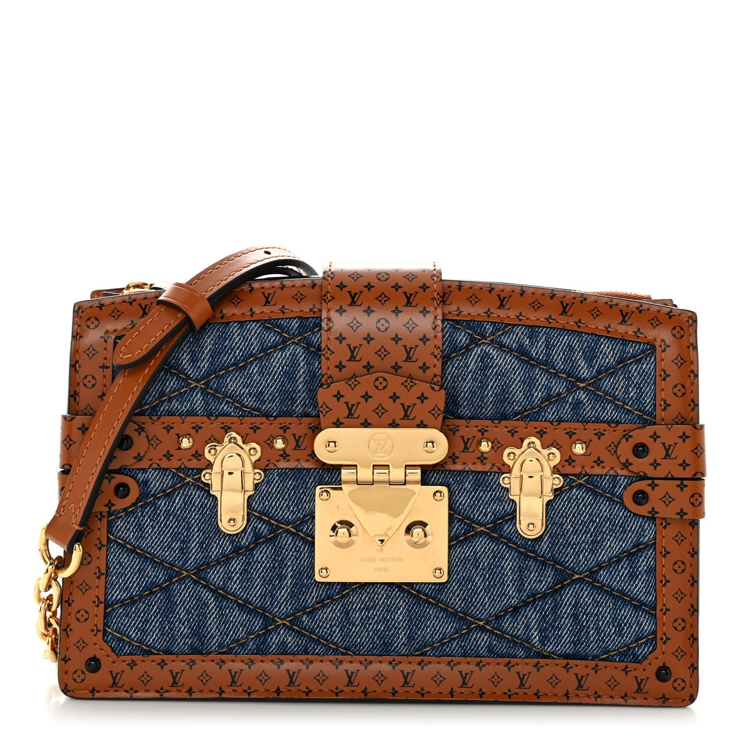 Louis Vuitton Denim Calfskin Malletage Trunk Clutch Light Blue 1 of 9